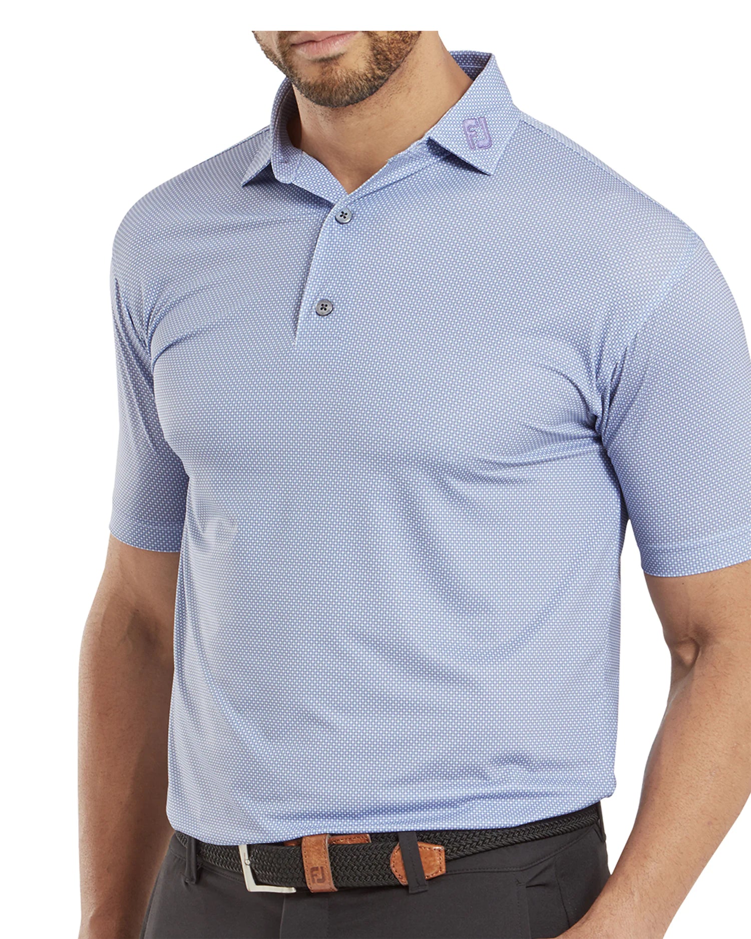 FootJoy Octagon Print Lisle Golf Polo Shirt - Mist/Storm/Thistle FootJoy Octagon Print Lisle Golf Polo Shirt - Mist/Storm/Thistle