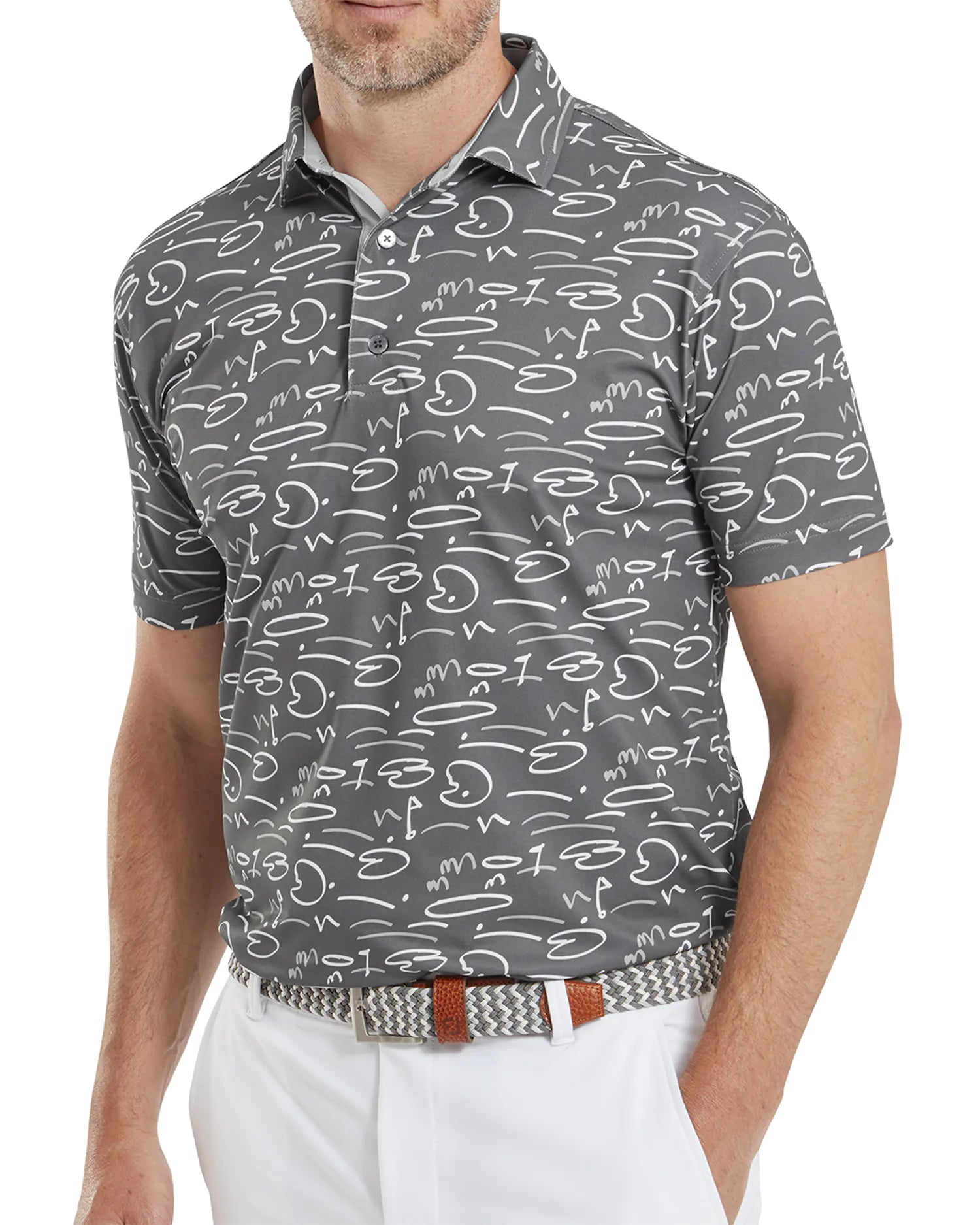 Footjoy Golf Course Doodle Golf Polo Shirt - Gravel Footjoy Golf Course Doodle Golf Polo Shirt - Gravel