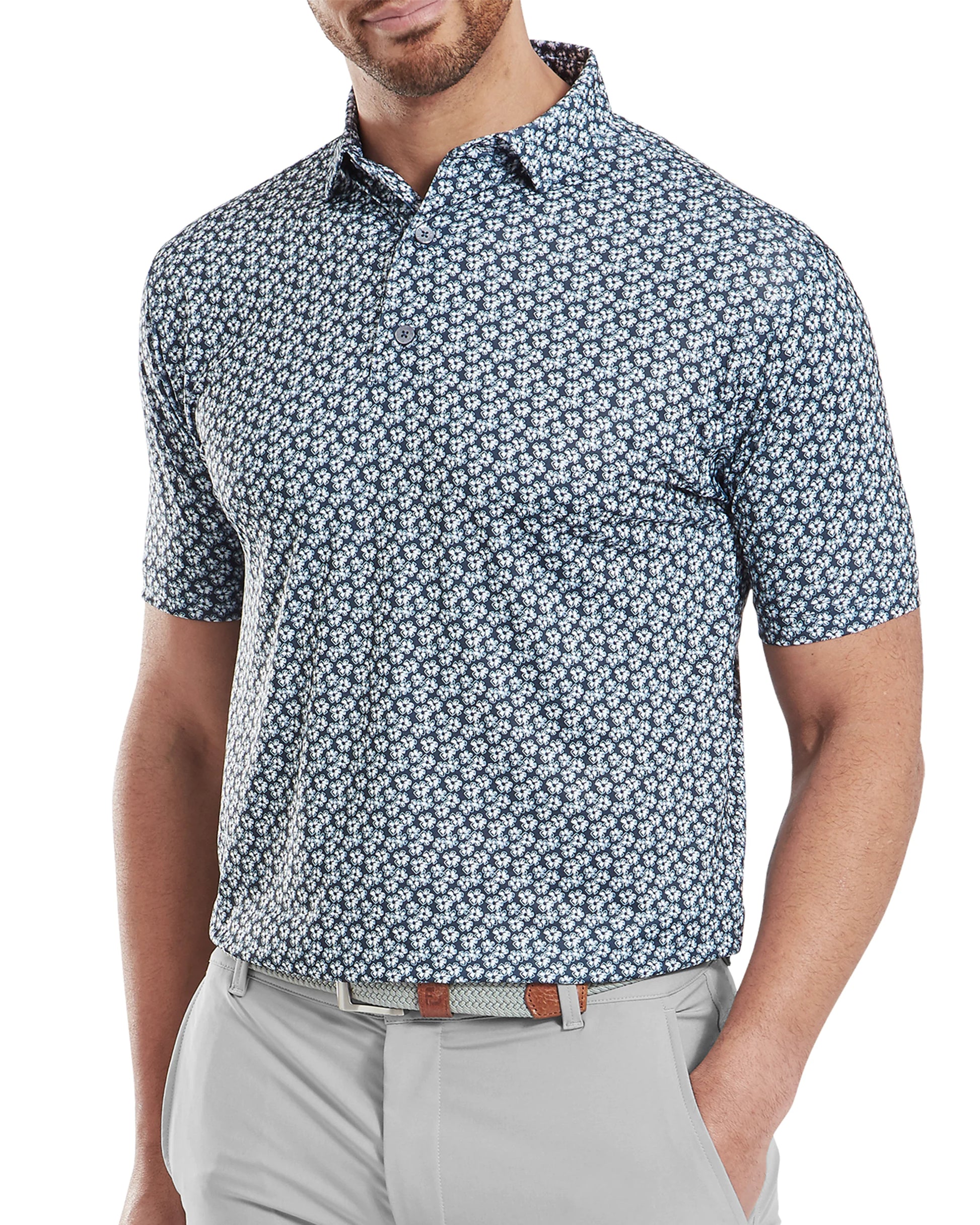 FootJoy Floral Sketch Print Lisle Golf Polo Shirt - Pink Lemonade FootJoy Floral Sketch Print Lisle Golf Polo Shirt - Pink Lemonade