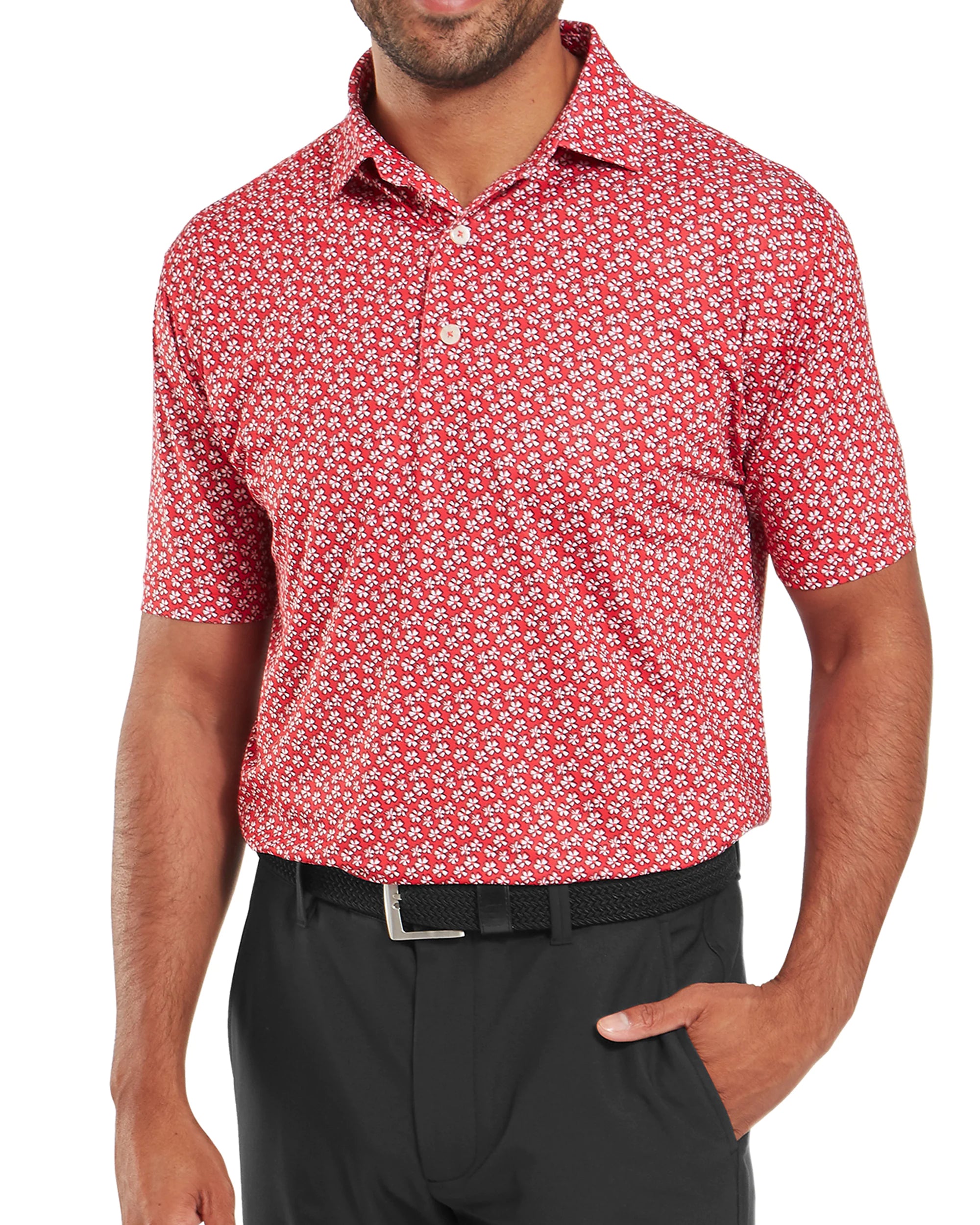 FootJoy Floral Sketch Print Lisle Golf Polo Shirt - Pink Lemonade FootJoy Floral Sketch Print Lisle Golf Polo Shirt - Pink Lemonade